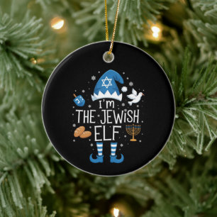 Happy Hanukkah Jewish Elf Family Group Christmas  Ceramic Tree Decoration