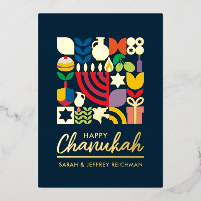 Happy Hanukkah Jewish Greeting Foil Holiday Card (Front)