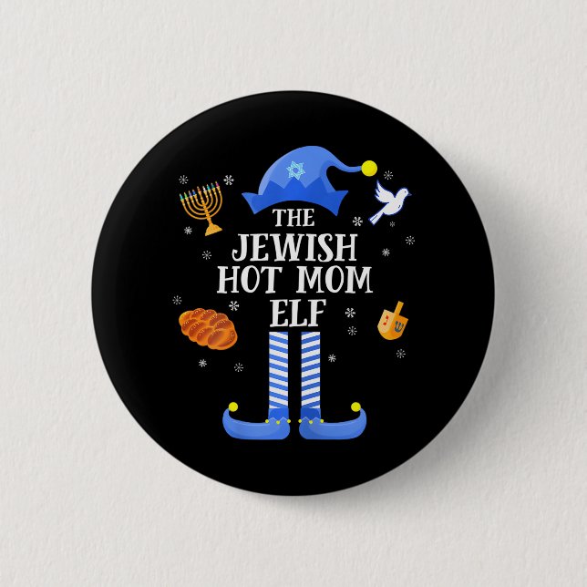 Happy Hanukkah Jewish Hot Mum Elf Family 6 Cm Round Badge (Front)