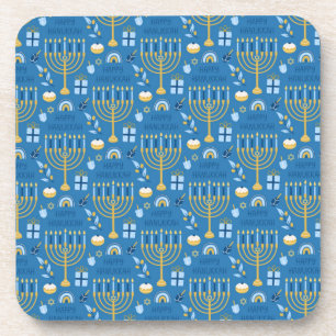Happy Hanukkah Jewish Star Menorah Blue Chanukah Coaster