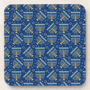 Happy Hanukkah Jewish Star Menorah Blue Chanukah Coaster