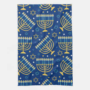 Happy Hanukkah Jewish Star Menorah Blue Kitchen To Tea Towel