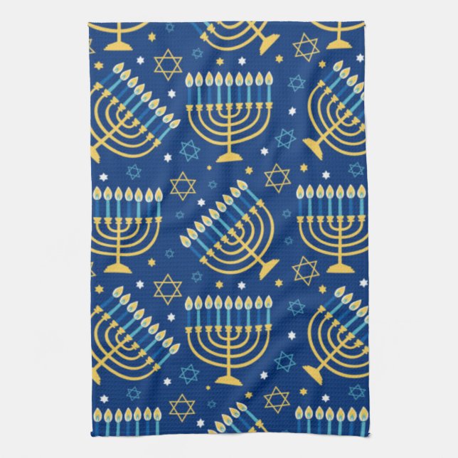 Happy Hanukkah Jewish Star Menorah Blue Kitchen To Tea Towel (Vertical)