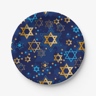 Happy Hanukkah Jewish Star Menorah Blue Paper Plate