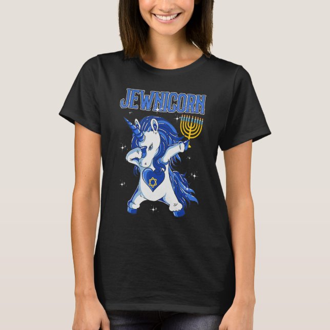 Happy Hanukkah Jewnicorn Dabbing Unicorn Christmas T-Shirt (Front)