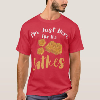Happy Hanukkah Just Here for Latkes Hebrew Jewish  T-Shirt