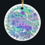 Happy Hanukkah Keepsake Ornament<br><div class="desc">Happy Hanukkah ornament with lots of blue,  green,  and purple,  perfect for displaying during the Jewish holiday of Hanukkah!</div>