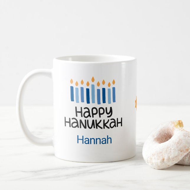 Happy Hanukkah Kids Adorable Name Mug (With Donut)