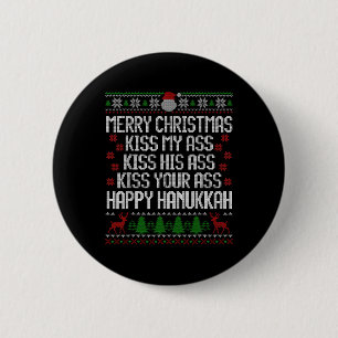 Happy Hanukkah Kiss My His Your Merry Christmas 6 Cm Round Badge