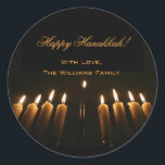 Happy Hanukkah Lamp Menorah Lights Candle Chanukah Classic Round Sticker<br><div class="desc">Happy Hanukkah Lamp Menorah Lights Candles Chanukah Festival of Lights Stickers,  Add Text and Name</div>