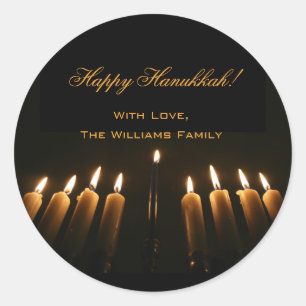Happy Hanukkah Lamp Menorah Lights Candle Chanukah Classic Round Sticker