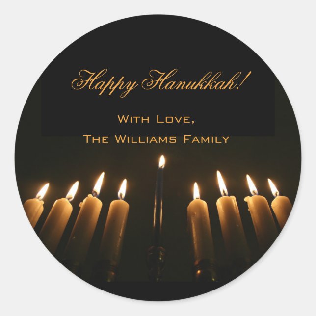 Happy Hanukkah Lamp Menorah Lights Candle Chanukah Classic Round Sticker (Front)