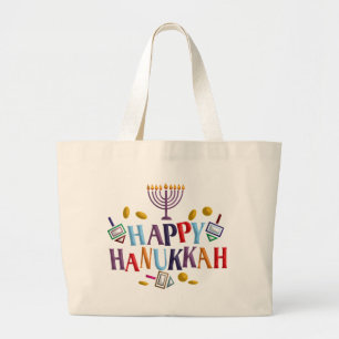 Happy Hanukkah Large Tote Bag