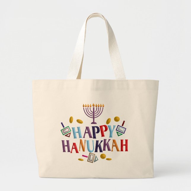 Happy Hanukkah Large Tote Bag (Front)