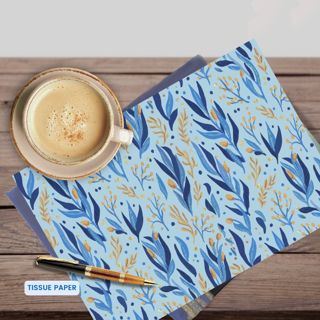 Happy Hanukkah Light Blue Floral Tissue Paper (Happy Hanukkah Light Blue Floral Tissue Paper)