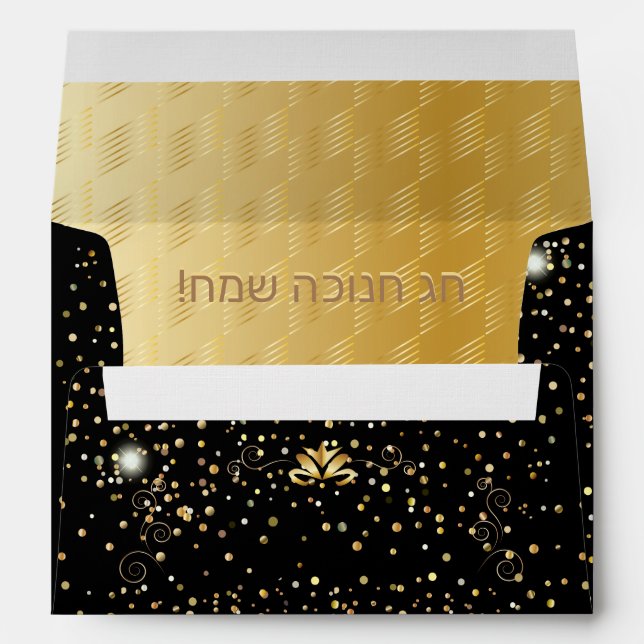 Happy Hanukkah Lights Festival Gold Luxury Decor Envelope (Back (Bottom))