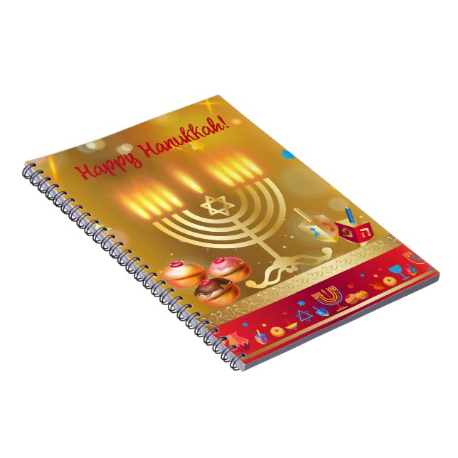 Happy Hanukkah Lights Jewish Holiday Gold Notebook (Right Side)