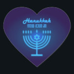 Happy Hanukkah Lights Jewish Holiday Navy Hebrew Heart Sticker<br><div class="desc">Happy Hanukkah Beautiful Jewish Holiday Design with Hebrew lettering. Jewish Holiday Hanukkah background with traditional Chanukah symbols - Gold Menorah, Hanukkiah Candelabrum and Candles, wooden dreidels (spinning top), doughnuts, star of David and glowing lights wallpaper pattern. Hanukkah Festival Decoration. Jerusalem, Israel. Crafts & Party Supplies > Gift Wrapping Supplies >...</div>