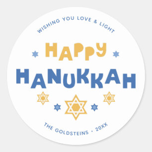 "Happy Hanukkah" Love and Light Classic Round Sticker