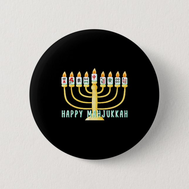 Happy Hanukkah Mahjong Menorah Mahjukkah Chanukkah 6 Cm Round Badge (Front)