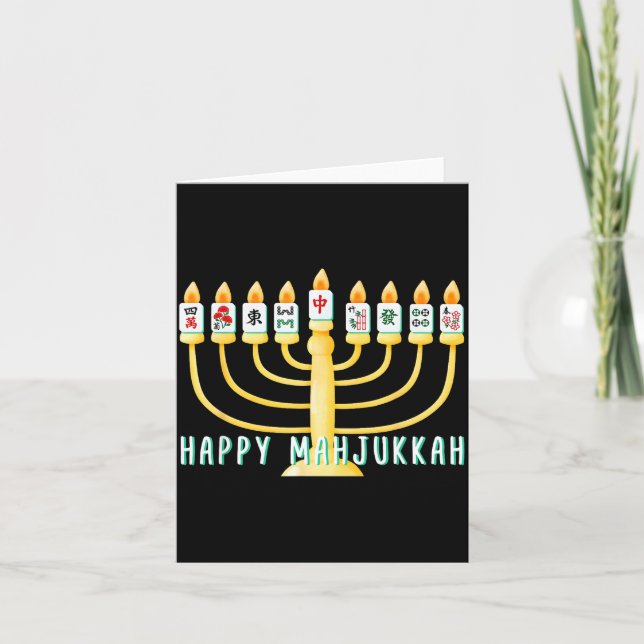 Happy Hanukkah Mahjong Menorah Mahjukkah Chanukkah Card (Front)