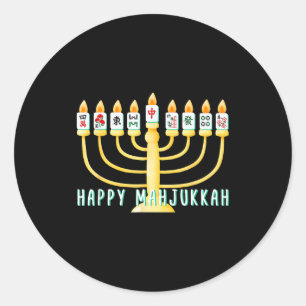 Happy Hanukkah Mahjong Menorah Mahjukkah Chanukkah Classic Round Sticker