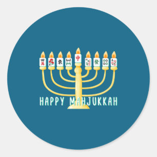 Happy Hanukkah Mahjong Menorah Mahjukkah Chanukkah Classic Round Sticker