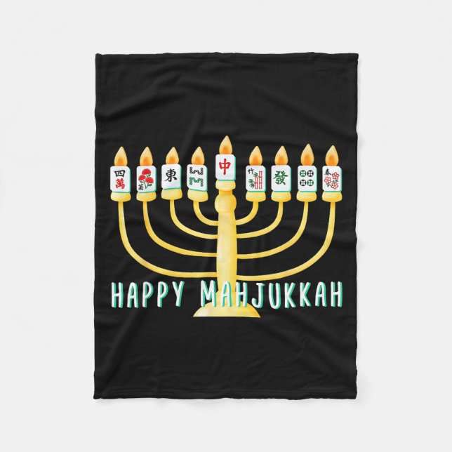 Happy Hanukkah Mahjong Menorah Mahjukkah Chanukkah Fleece Blanket (Front)