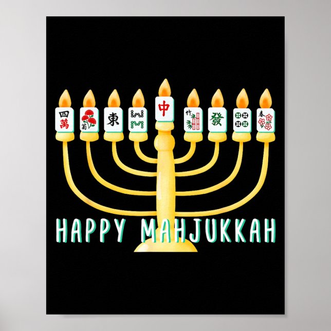 Happy Hanukkah Mahjong Menorah Mahjukkah Chanukkah Poster (Front)