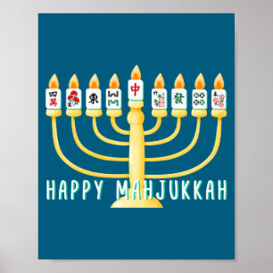 Happy Hanukkah Mahjong Menorah Mahjukkah Chanukkah Poster