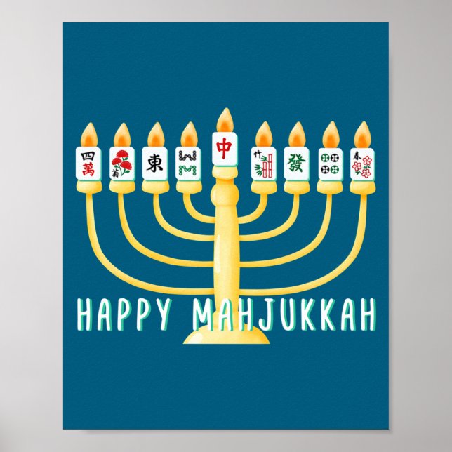 Happy Hanukkah Mahjong Menorah Mahjukkah Chanukkah Poster (Front)