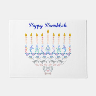 Happy Hanukkah Marine Menorah Doormat