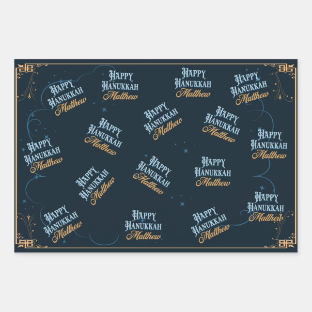 Happy Hanukkah Matthew Wrapping Paper for Matthew (Front)