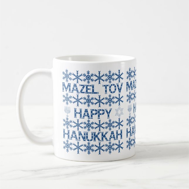Happy Hanukkah Mazel Tov Star of David Menorah Coffee Mug (Left)