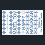 Happy Hanukkah Mazel Tov Star of David Menorah Rectangular Sticker<br><div class="desc">Happy Hanukkah Mazel Tov Star of David Menorah Candles Snowflakes Pattern Blue and White Elegant Rectangle Gift Tag Stickers for Hanukkah Gifts and Warm Wishes Hebrew Festival of Light Jewish Holiday Season,  custom name</div>