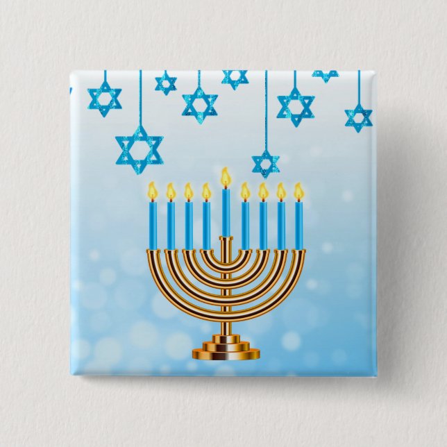 Happy Hanukkah Menorah 15 Cm Square Badge (Front)