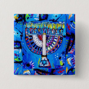 Happy Hanukkah Menorah 15 Cm Square Badge