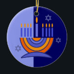 Happy Hanukkah. Menorah and Dreidels  Ceramic Tree Decoration<br><div class="desc">Happy Hanukkah. Menorah and Dreidels Design Gift Ornaments. Matching cards and gifts available in the Jewish Holidays / Hanukkah Category of our store.</div>