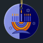 Happy Hanukkah. Menorah and Dreidels  Ceramic Tree Decoration<br><div class="desc">Happy Hanukkah. Menorah and Dreidels Design Gift Ornaments. Matching cards and gifts available in the Jewish Holidays / Hanukkah Category of our store.</div>