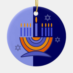 Happy Hanukkah. Menorah and Dreidels  Ceramic Tree Decoration