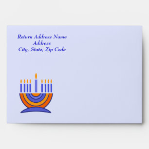 Happy Hanukkah. Menorah and Dreidels Envelope