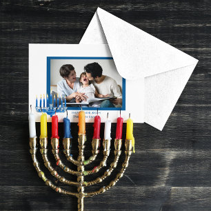 Happy Hanukkah Menorah and Photo Holiday Card