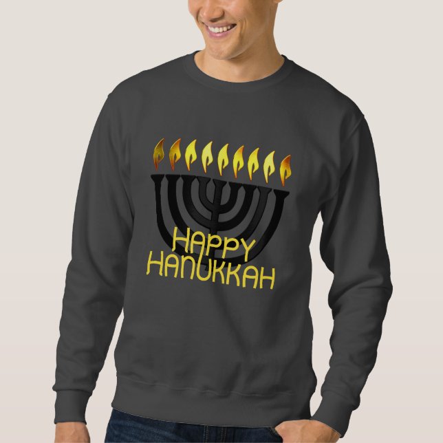 Happy Hanukkah Menorah Black Sweatshirt (Front)