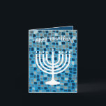Happy Hanukkah Menorah Blue Mosaic Ornament Card<br><div class="desc">This card's text is fully customisable. The 9 branch menorah of Hanukkah floats on a blue mosaic tile background. Send best wishes for Hanukkah to friends and family! Happy Hanukkah!</div>