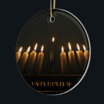 Happy Hanukkah Menorah Burning Candles Elegant Ceramic Tree Decoration<br><div class="desc">Happy Hanukkah Gift Menorah Burning Candles Elegant Ceramic Ornament,  you can change or delete the text</div>
