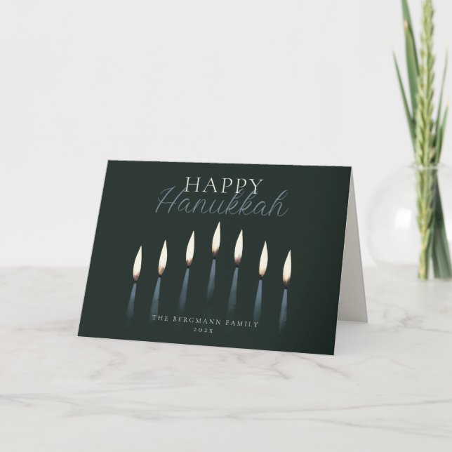 Happy Hanukkah Menorah Candles Blank Holiday Card (Front)