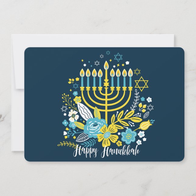 Happy Hanukkah menorah candles. Holiday Card (Front)