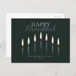 Happy Hanukkah Menorah Candles Holiday Postcard<br><div class="desc">These 5.6" x 4.25" Hanukkah greeting postcards feature a placeholder for a family name and year. The design is seven hand drawn menorah candles with the greeting,  "Happy Hanukkah."</div>