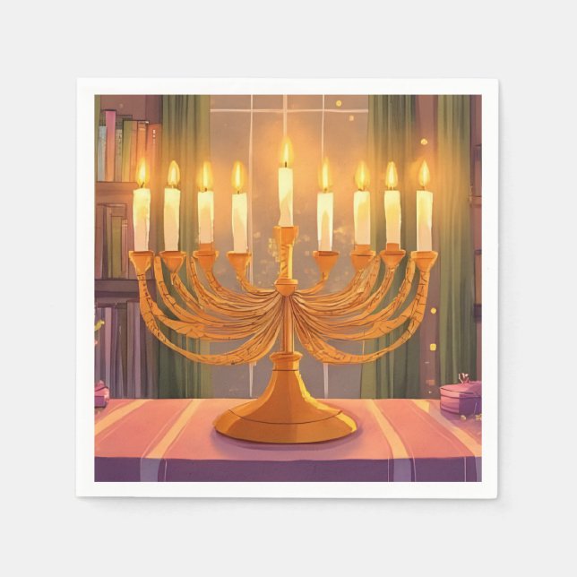 Happy Hanukkah Menorah Candles Oil Painting Napkin (Front)