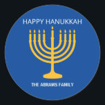 Happy Hanukkah Menorah  Classic Round Sticker<br><div class="desc">Happy Hanukkah Menorah Classic Round Sticker</div>